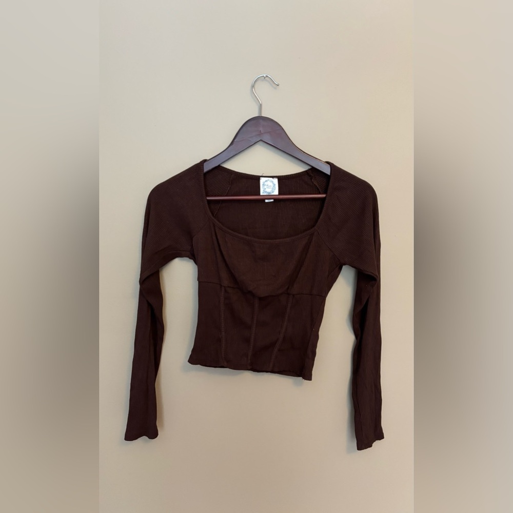 Blue Rain Brown Long Sleeve Crop Top